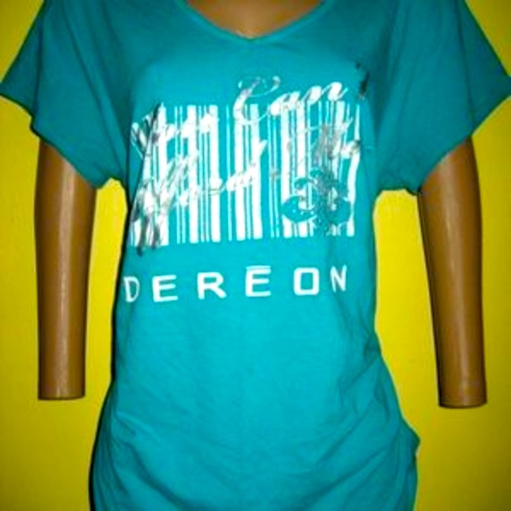 NEW Cant Dereon Afford rhinestone Blue Sea Logo Tee 1X